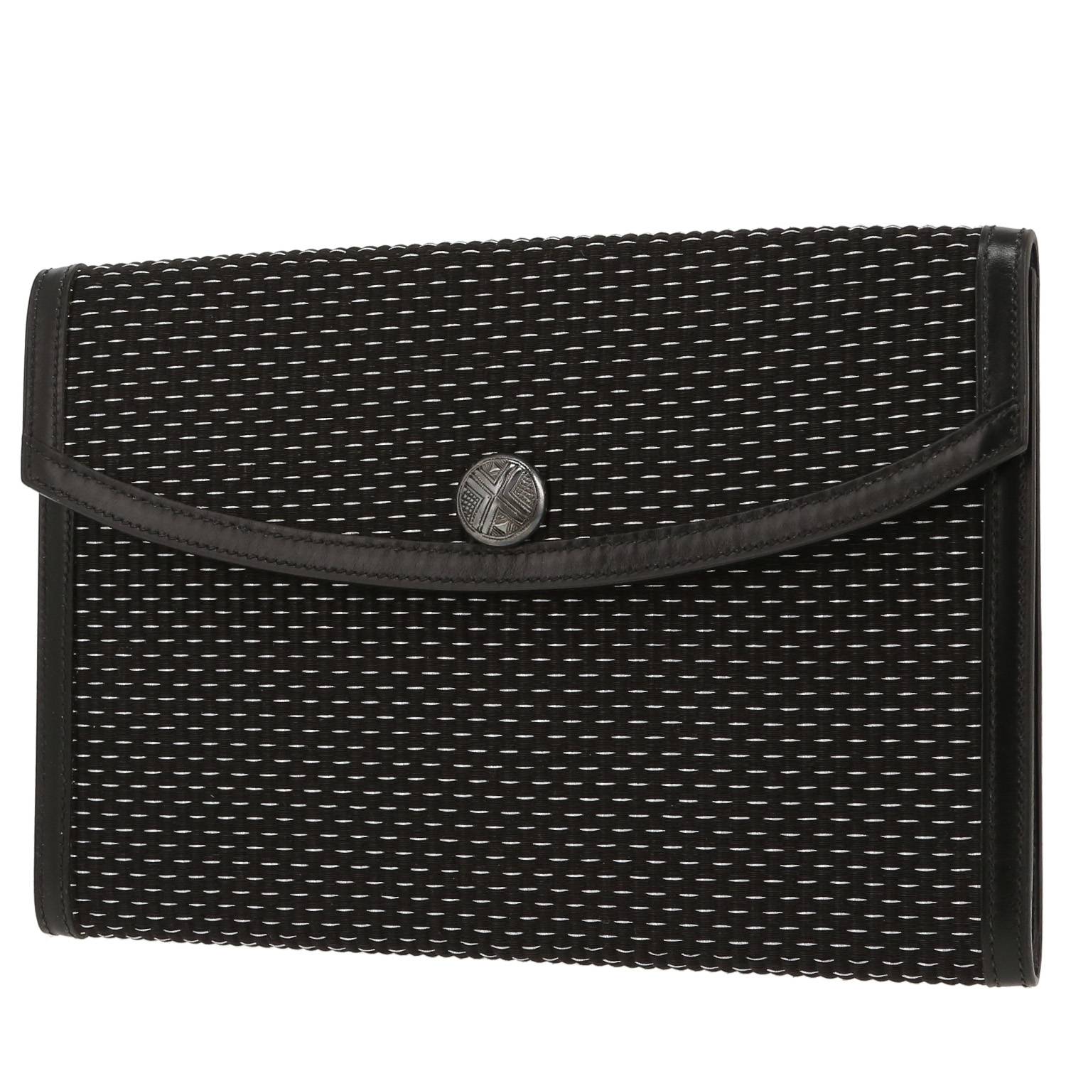 Pochette Hermès en toile et cuir noir