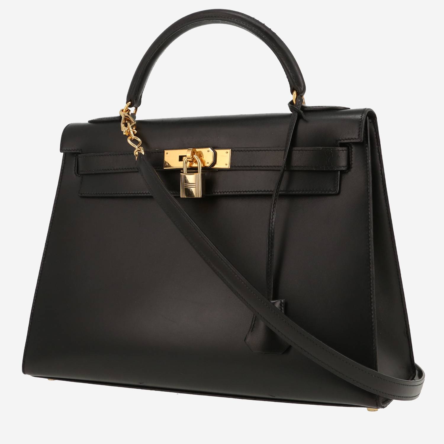 Bolso de mano Hermès  Kelly 32 cm en cuero box negro