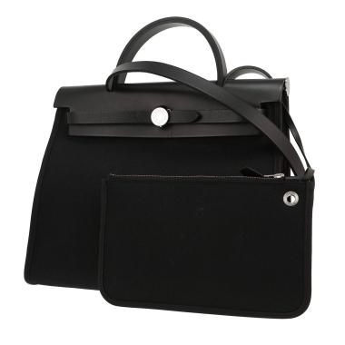 Bolso Hermès Herbag de lona negra y piel negra