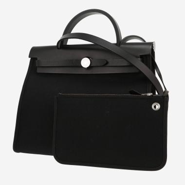 Sac à main Hermès  Herbag en toile noire et cuir noir