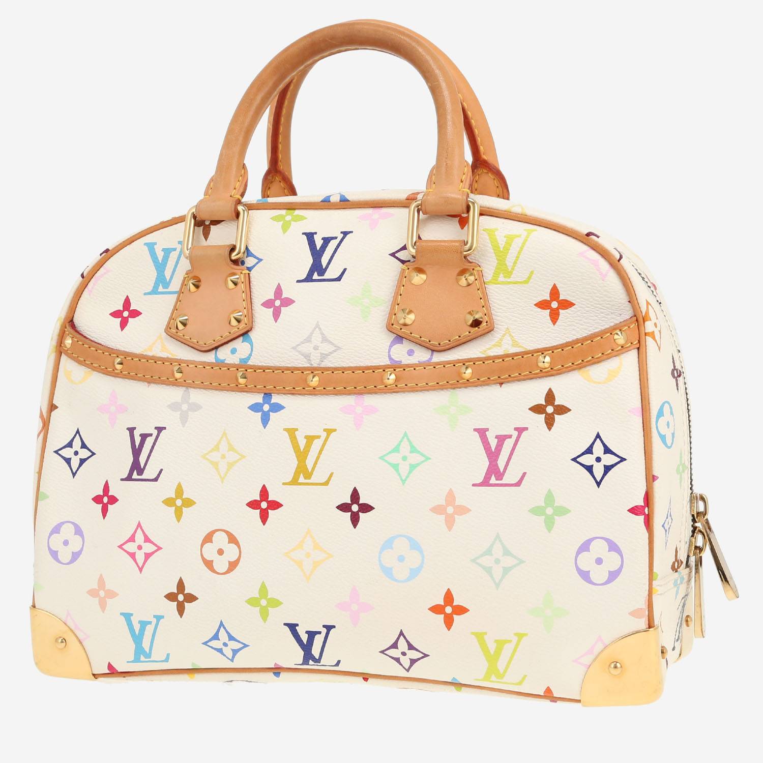 Sac à main Louis Vuitton x Murakami Trouville en toile monogram blanche et multicolore et cuir naturel