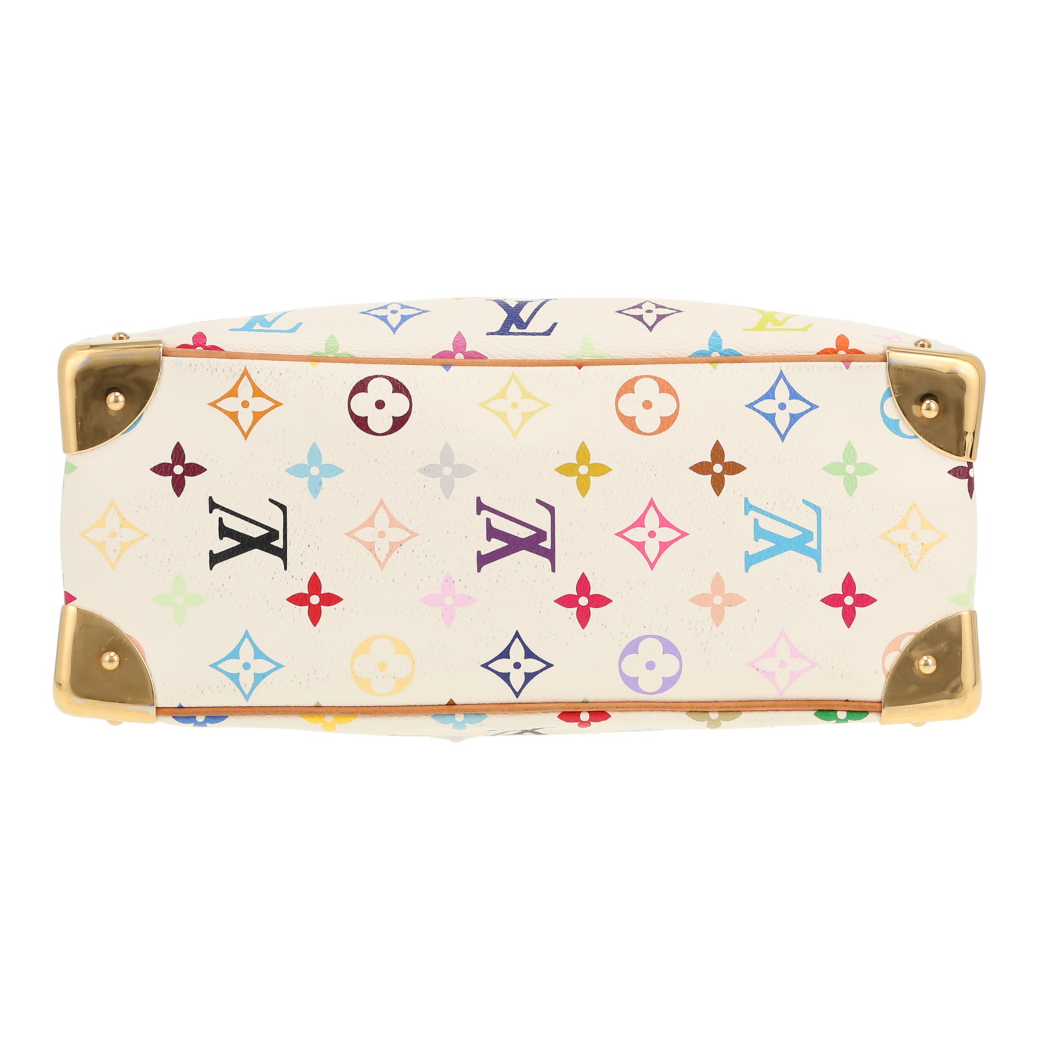 Louis Vuitton  Trouville handbag  in white and multicolor monogram canvas  and natural leather - Detail D1