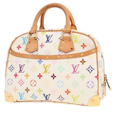 Bolso de mano Louis Vuitton x Murakami Trouville en lona Monogram blanca y multicolor y cuero natural
