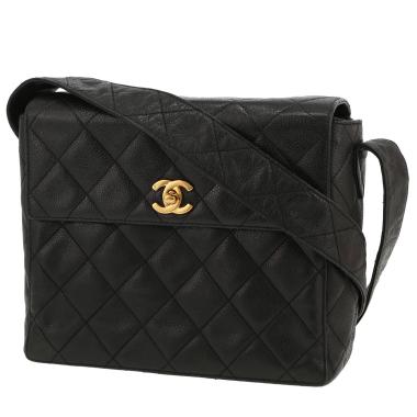 Sac à main Chanel   en cuir grainé matelassé noir