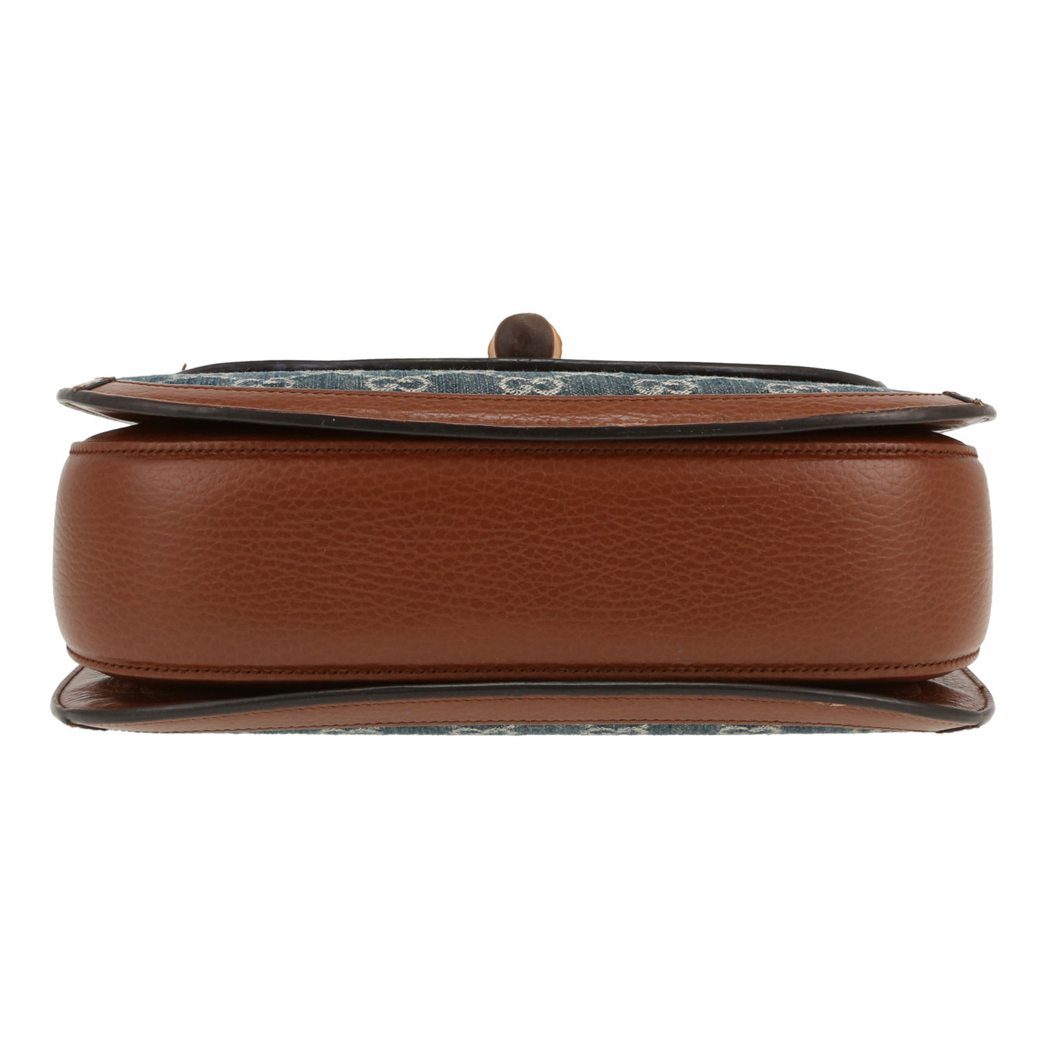 Borsa Gucci  Bamboo in tela denim monogram blu e pelle marrone - Detail D1