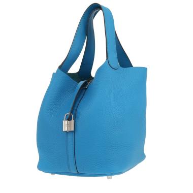 Bolso de mano Hermès  Picotin 22 cm en cuero taurillon clémence azul Zanzíbar