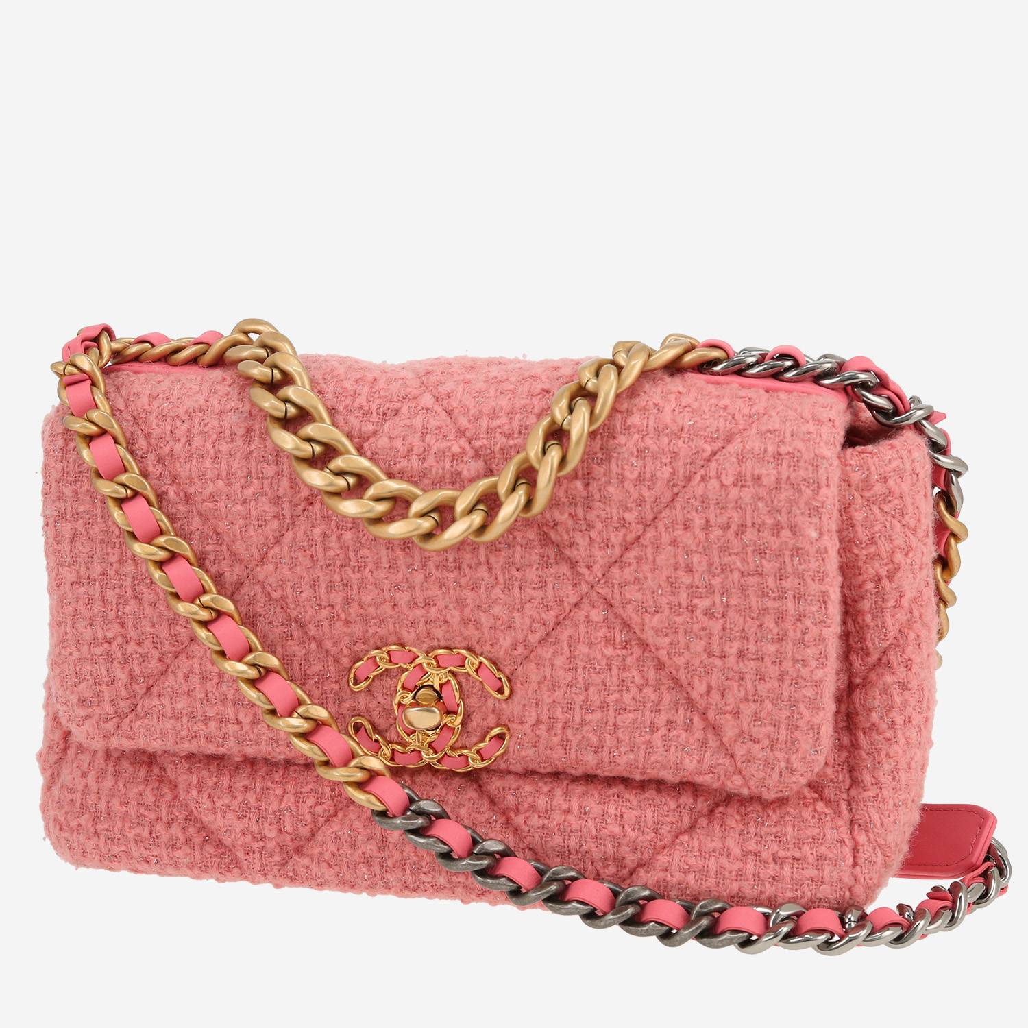 Chanel  19 shoulder bag  in pink tweed