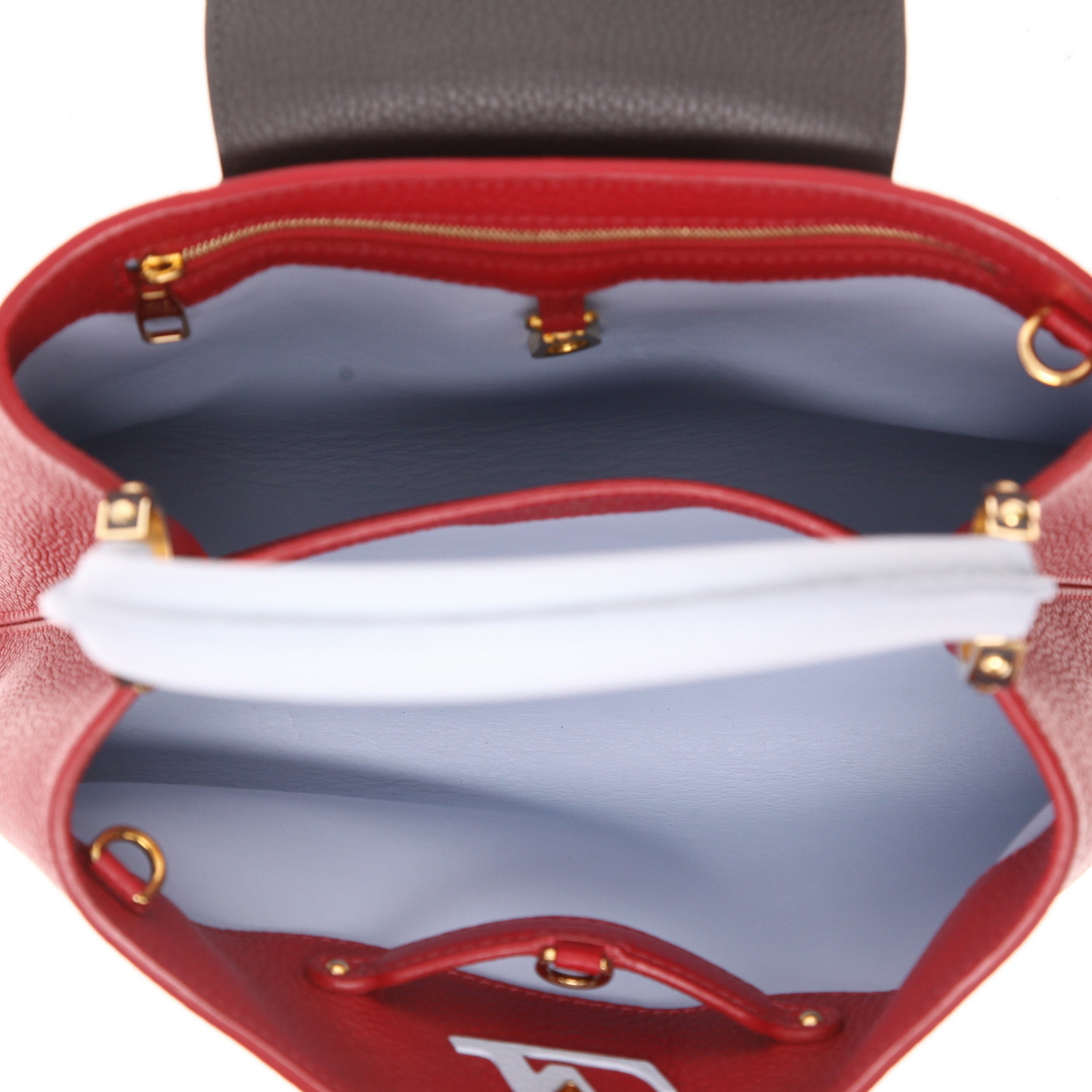 Louis Vuitton  Capucines medium model  handbag  in burgundy, light blue and grey leather taurillon clémence - Detail D3