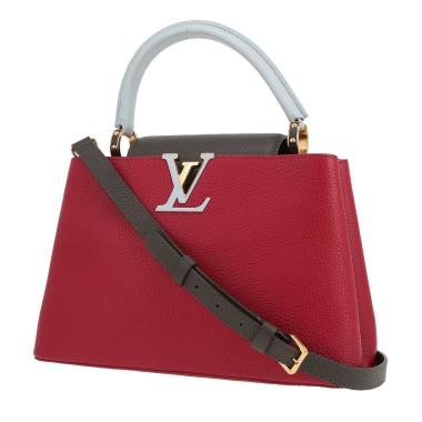 Sac à main Louis Vuitton  Capucines moyen modèle  en cuir taurillon clémence bordeaux bleu-ciel et gris