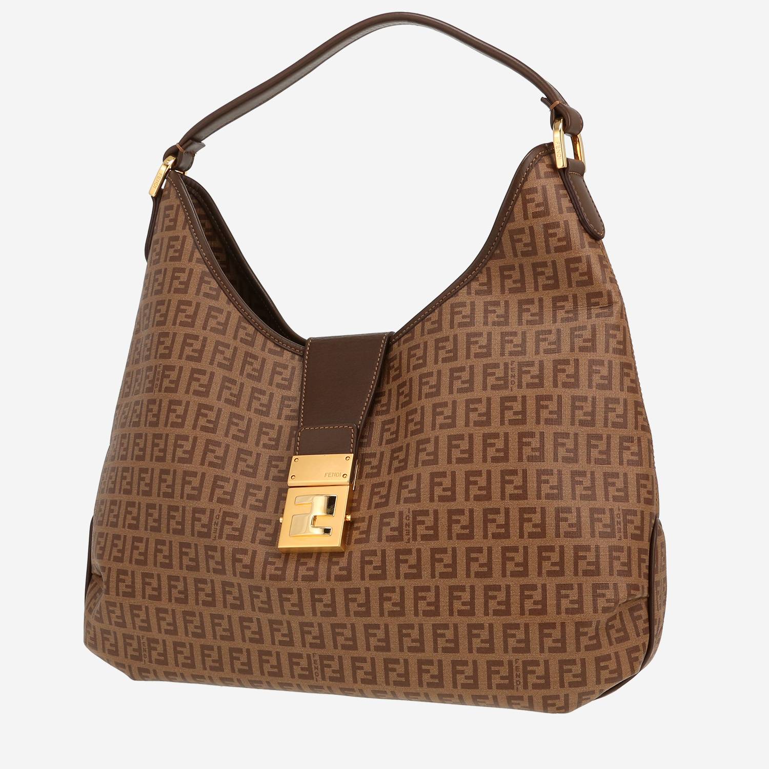 Sac à main Fendi   en toile enduite marron et cuir marron