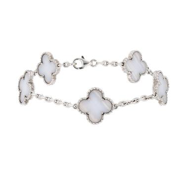 Bracelet Van Cleef & Arpels Vintage Alhambra en or blanc et calcédoine