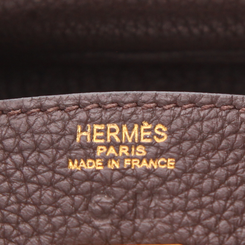 Bolso de mano Hermès  Birkin 25 cm en cuero togo marrón - Detail D2