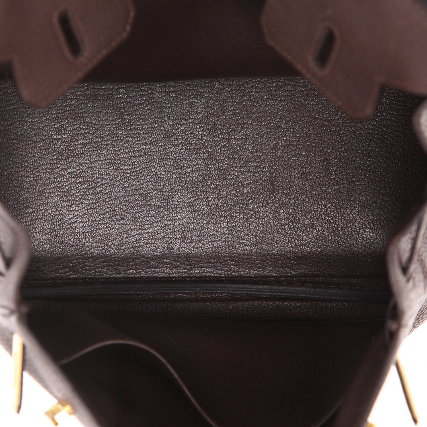 Bolso de mano Hermès  Birkin 25 cm en cuero togo marrón - Detail D3