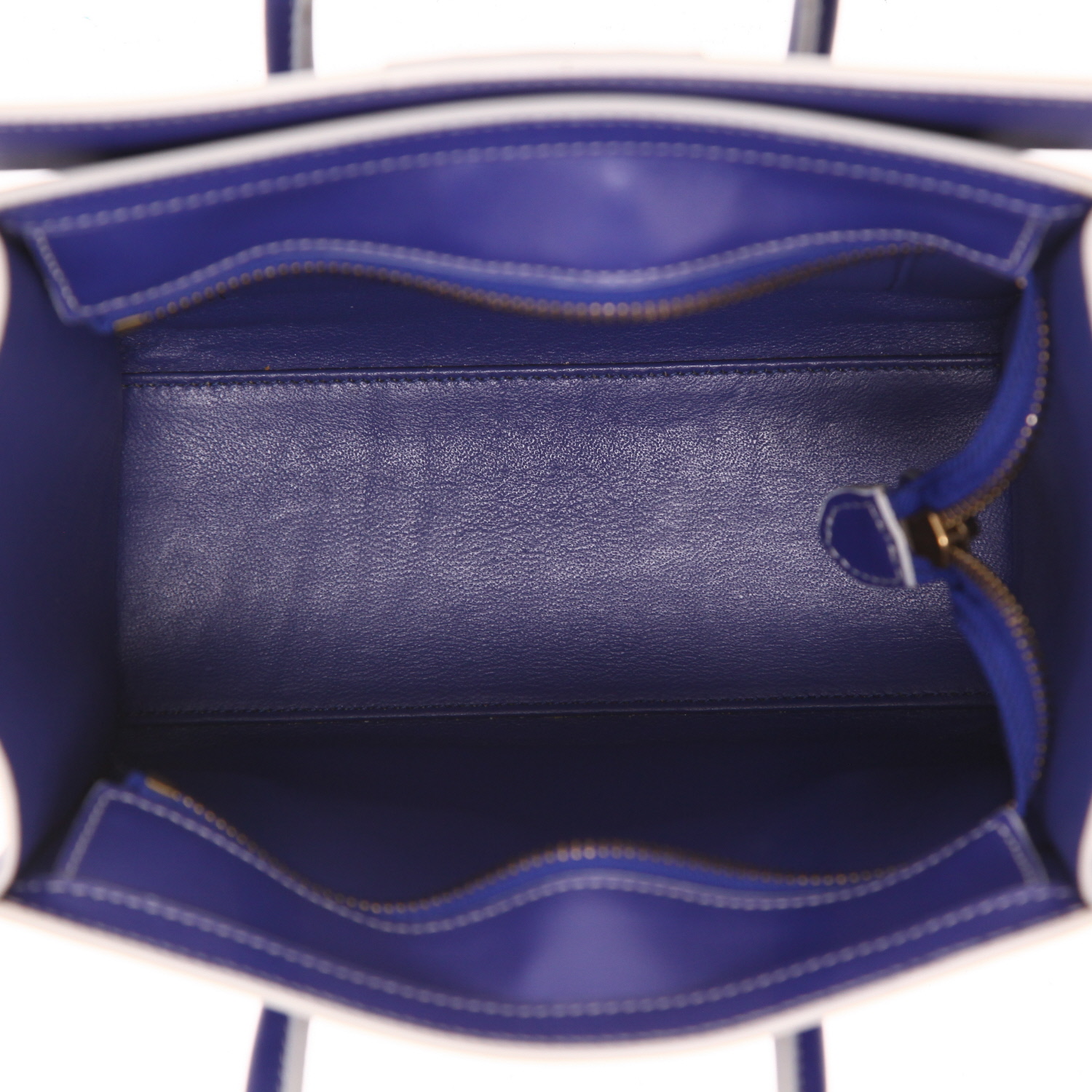 Sac bandoulière Celine  Luggage Nano en cuir bleu et gris - Detail D3