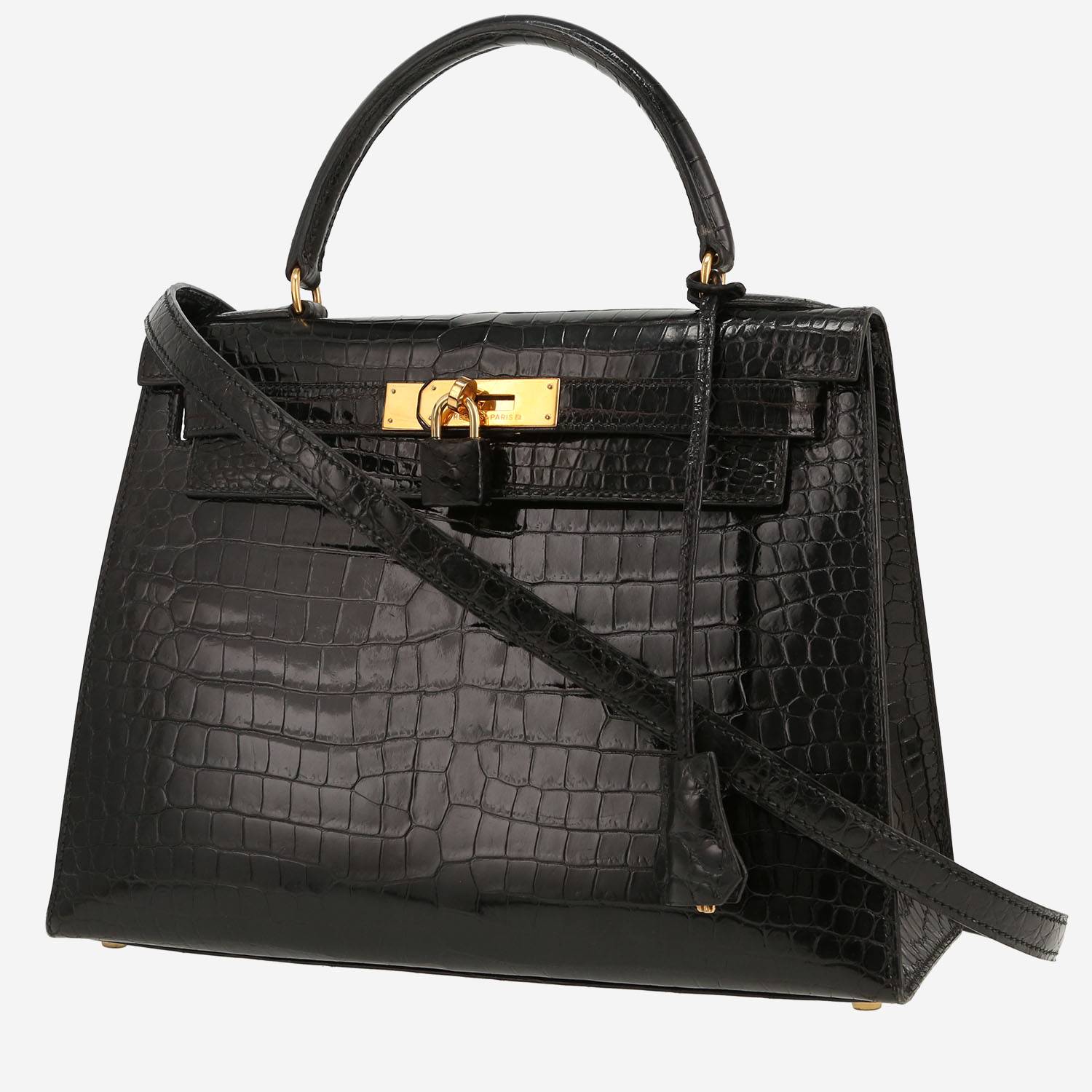 Borsa Hermès  Kelly 28 cm in coccodrillo marino nero