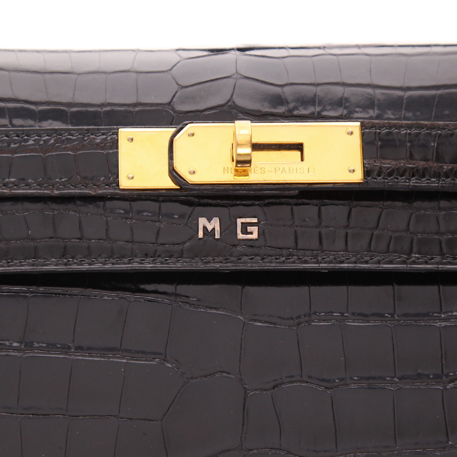 Bolso de mano Hermès  Kelly 28 cm en cocodrilo porosus negro - Detail D5