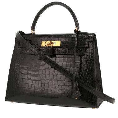 Bolso de mano Hermès  Kelly 28 cm en cocodrilo porosus negro