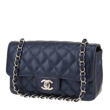 Sac bandoulière Chanel  Mini Timeless en cuir matelassé bleu métallisé