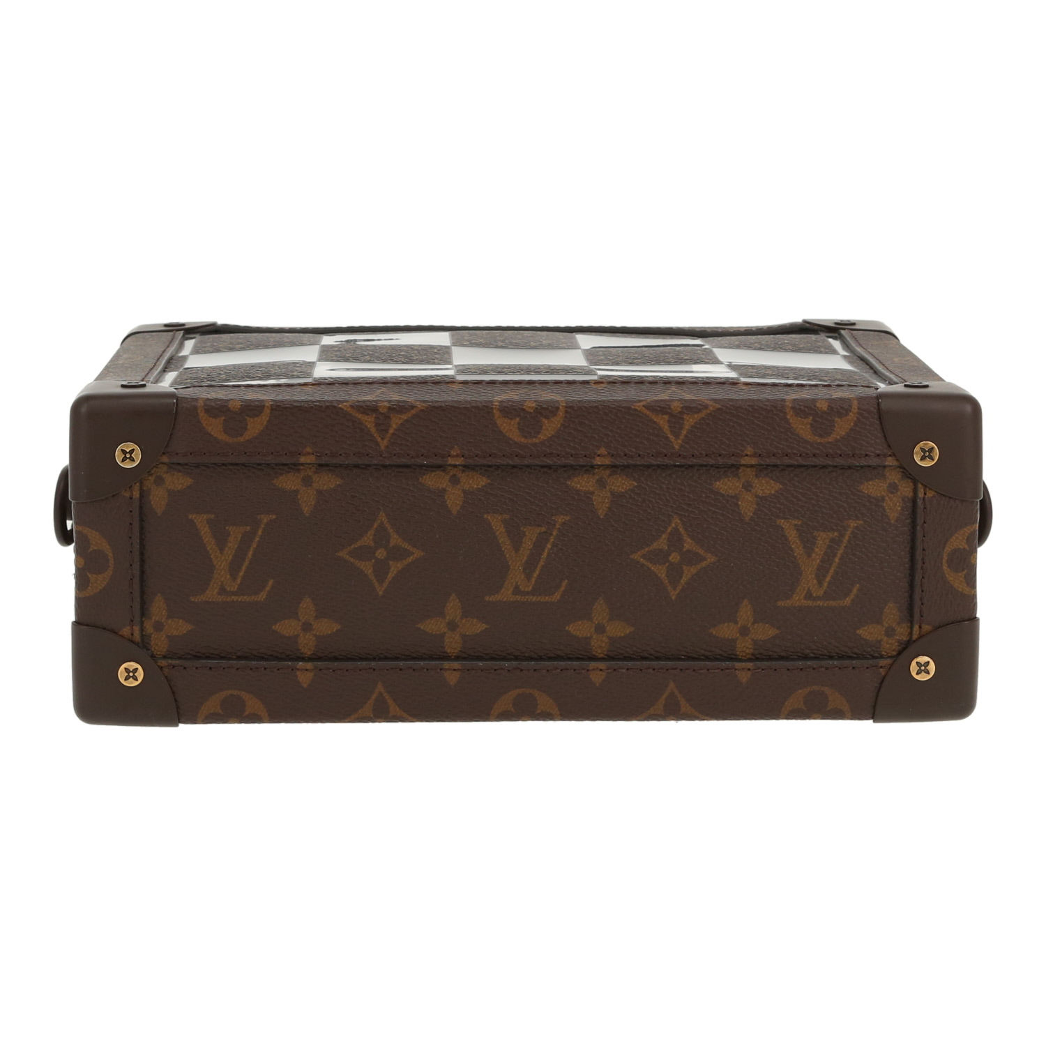 Bolso bandolera Louis Vuitton  Soft Trunk en lona Monogram marrón y vinilo transparente - Detail D1