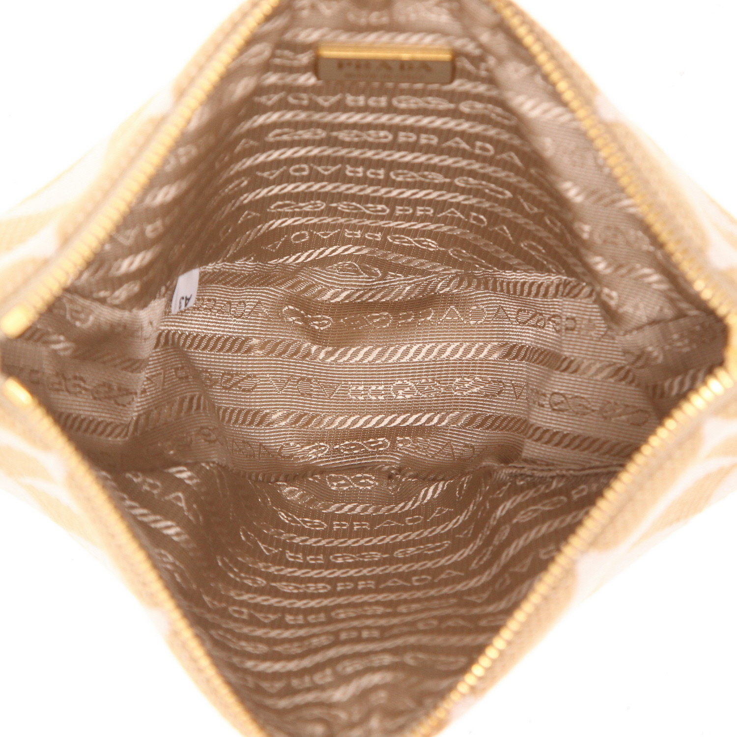 Bolso de mano Prada   en lona beige y blanca - Detail D3