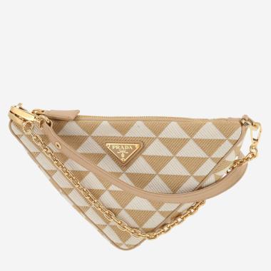 Prada   handbag  in beige and white canvas