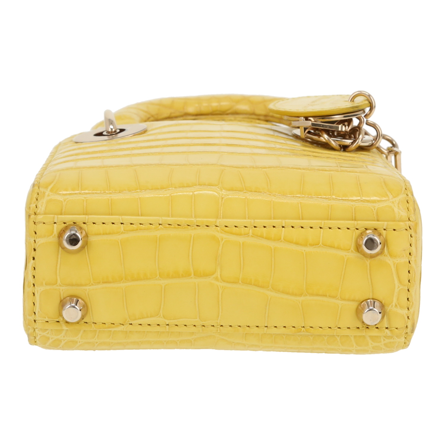 Borsa a tracolla Dior  Micro Lady Dior in coccodrillo giallo - Detail D1