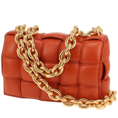 Bottega Veneta  Cassette shoulder bag  in orange intrecciato leather