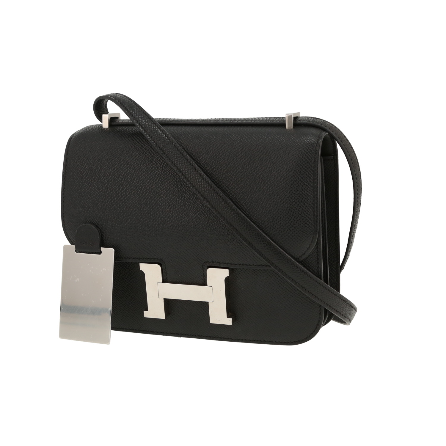 Bolso de mano Hermès  Constance en cuero epsom negro - Detail D4