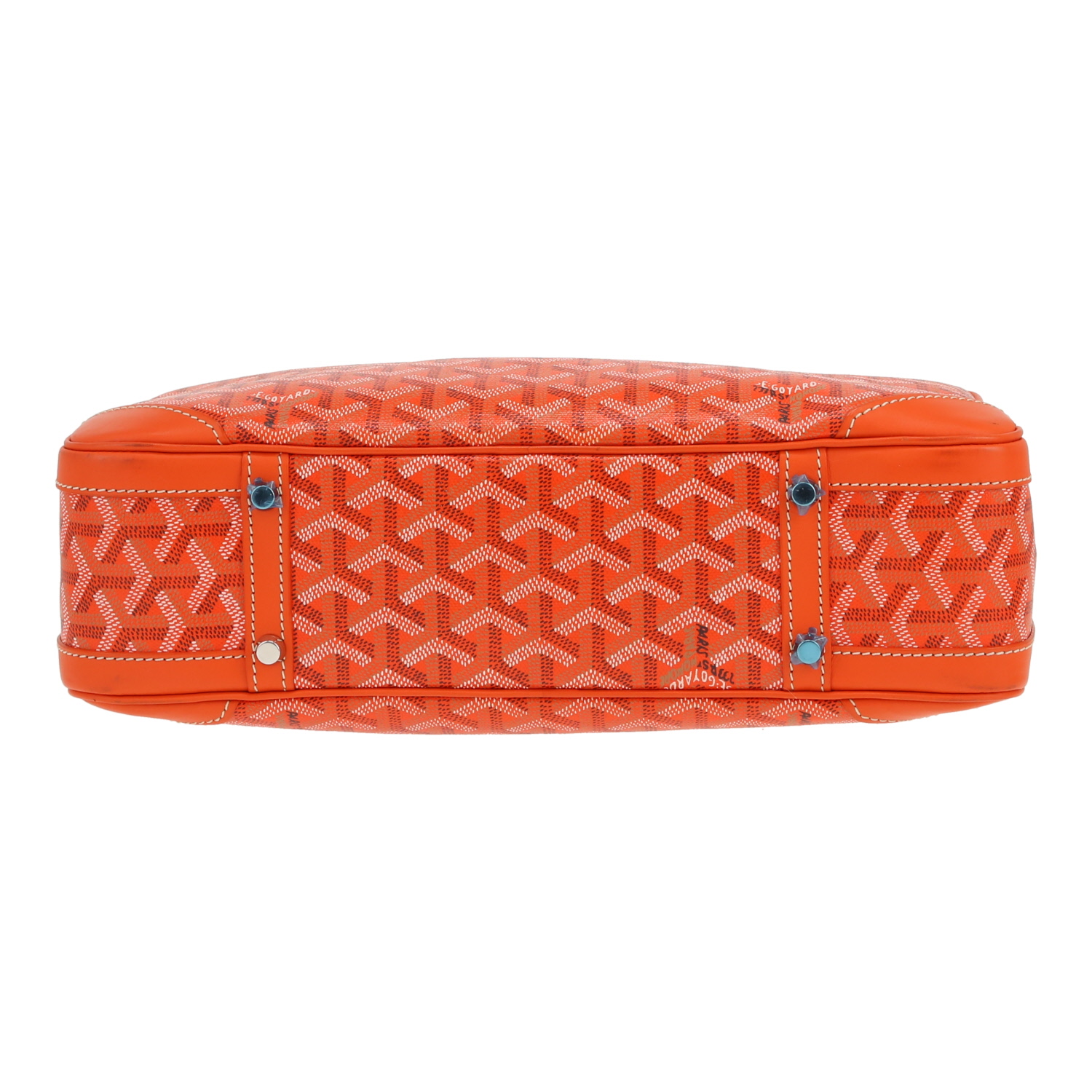 Bolso para llevar al hombro o en la mano Goyard  Saint Martin en tela Goyardine naranja y cuero naranja - Detail D1