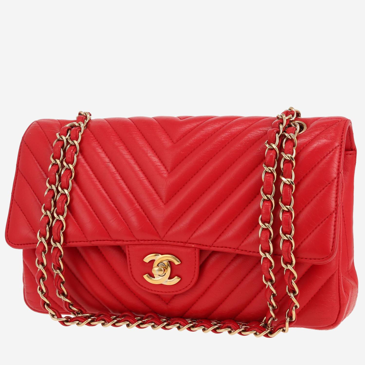 Bolso de mano Chanel  Timeless Classic en cuero acolchado con motivos de espigas rojo