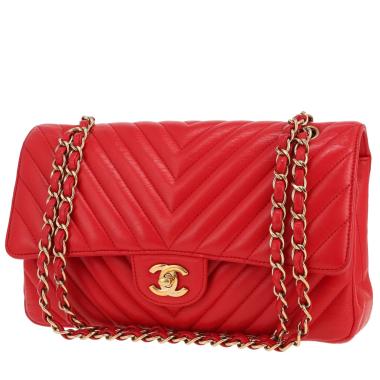 Sac à main Chanel  Timeless Classic en cuir matelassé chevrons rouge