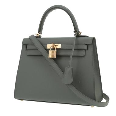 Borsa Hermès  Kelly 25 cm in pelle Epsom verde Mandorla
