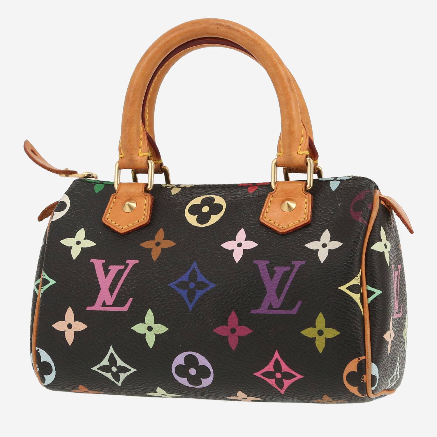 Louis Vuitton  Nano Speedy handbag  in black and multicolor monogram canvas  and natural leather