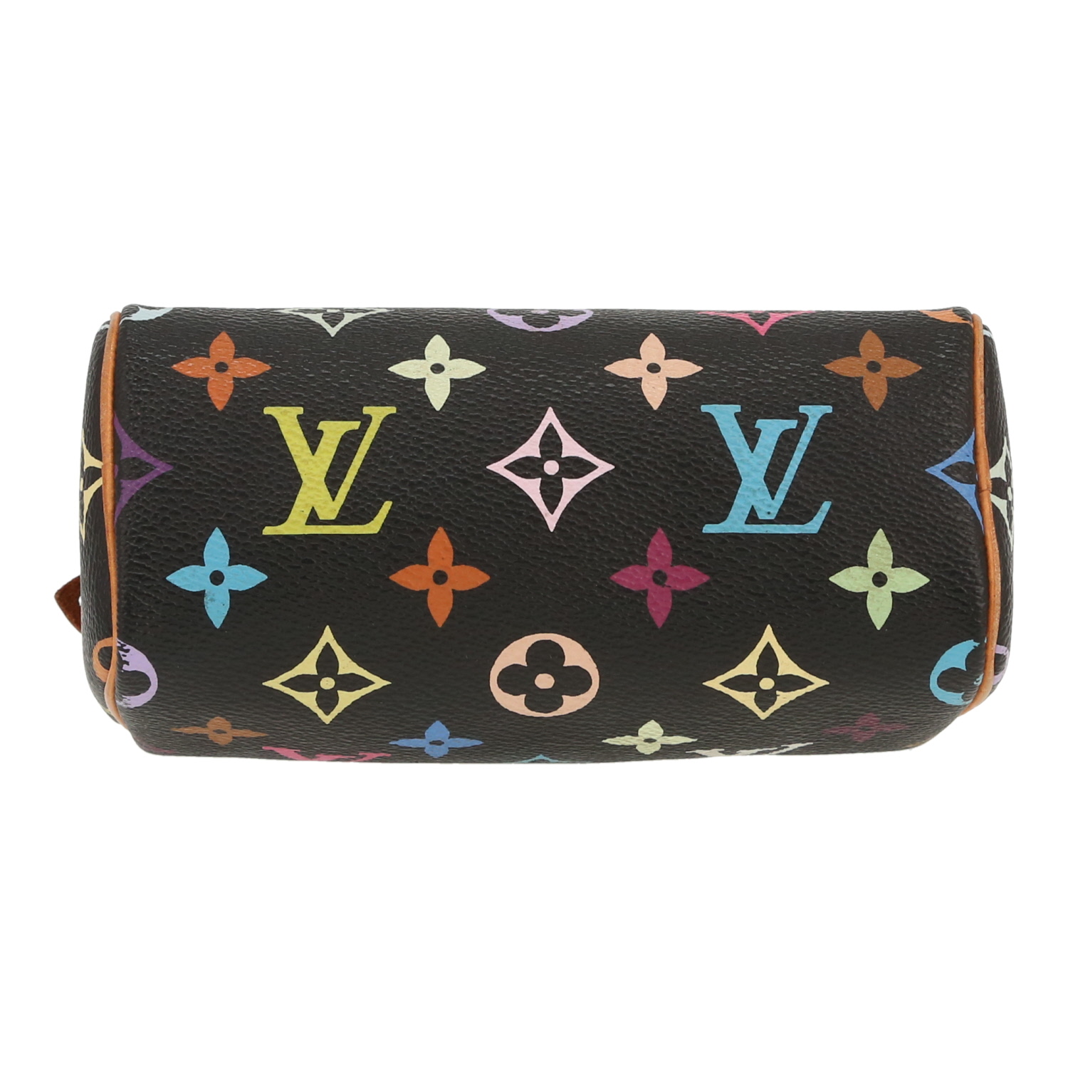 Louis Vuitton  Nano Speedy handbag  in black and multicolor monogram canvas  and natural leather - Detail D1