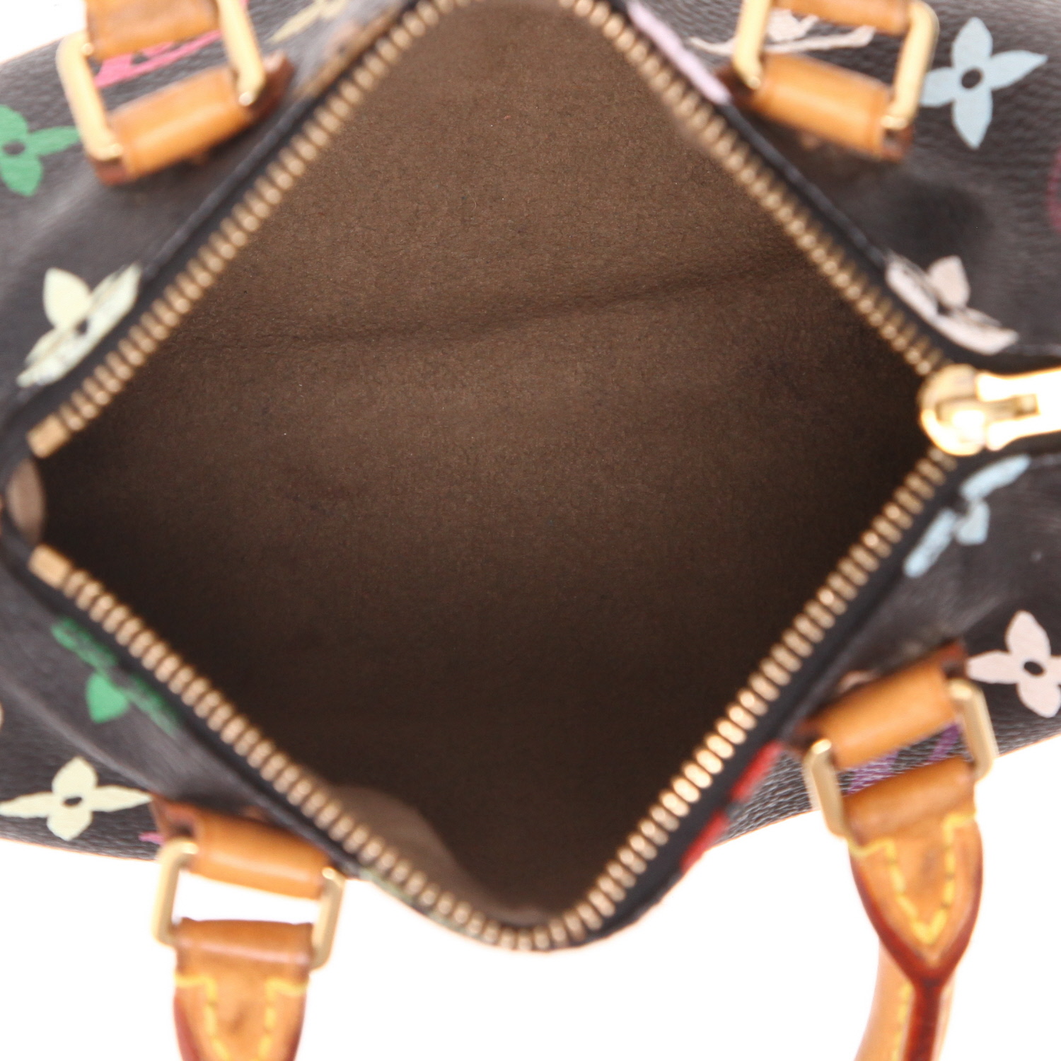 Louis Vuitton  Nano Speedy handbag  in black and multicolor monogram canvas  and natural leather - Detail D3