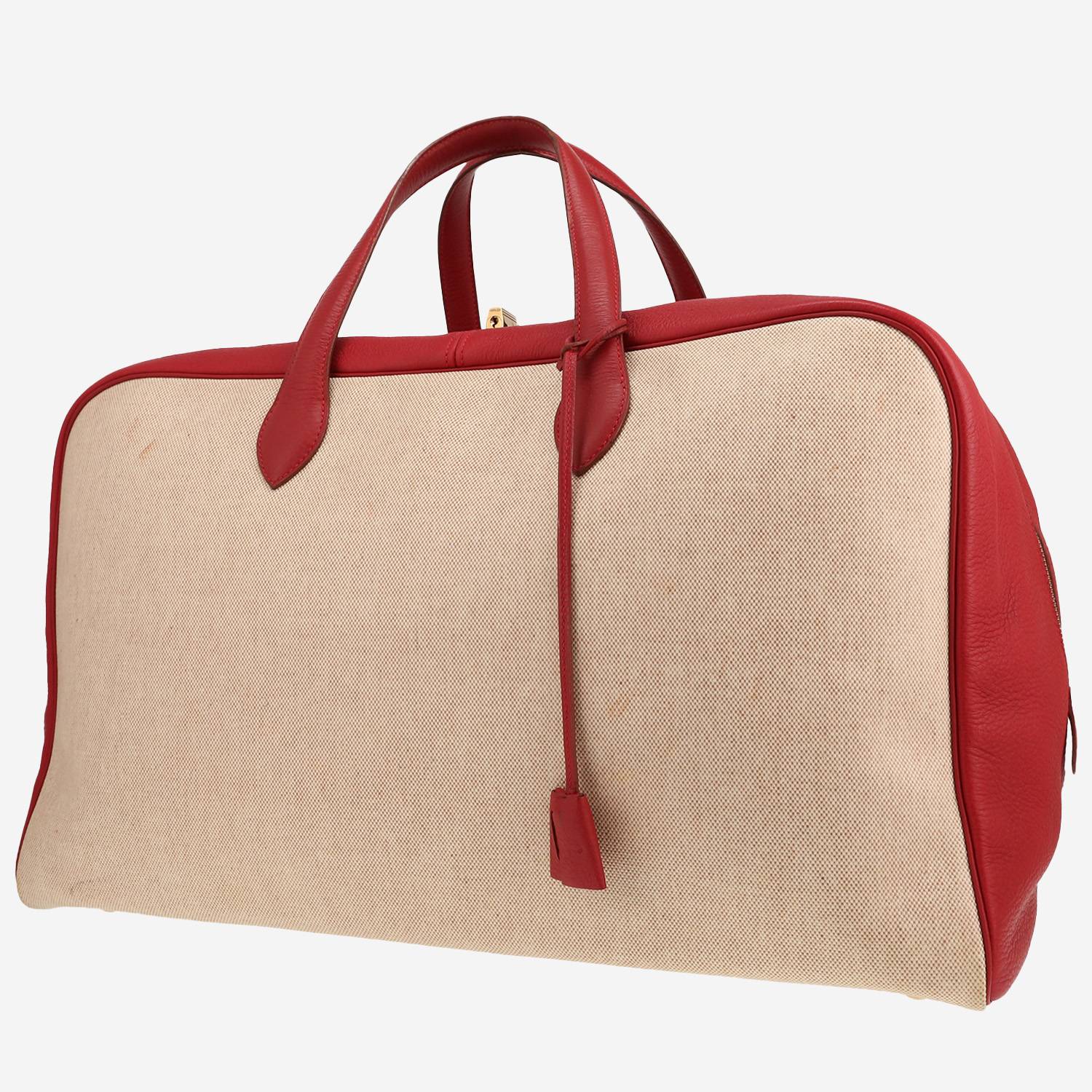 Bolsa de viaje Hermès  Victoria - Travel Bag en cuero togo rojo y lona beige