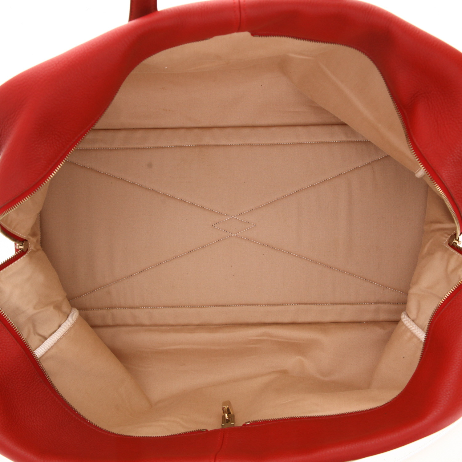 Hermès  Victoria - Travel Bag travel bag  in red togo leather  and beige canvas - Detail D3