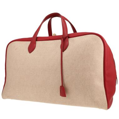 Sac de voyage Hermès  Victoria - Travel Bag en cuir togo rouge et toile beige