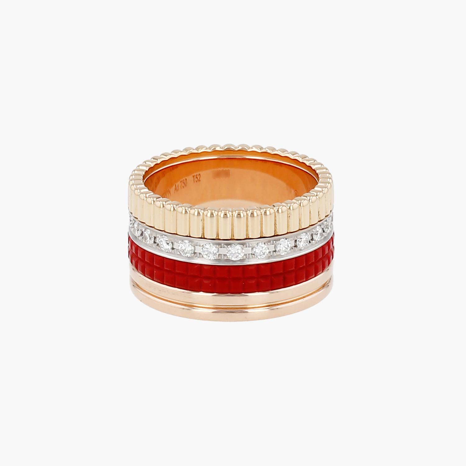 Anello Boucheron Quatre Red Edition modello grande in 3 ori, ceramica rosso e diamanti