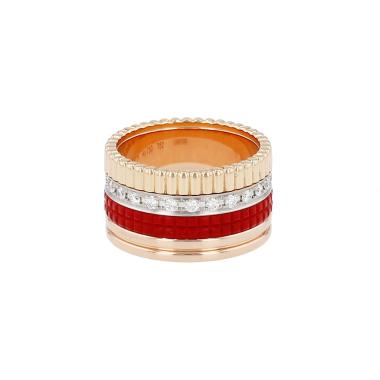 Sortija Boucheron Quatre Red Edition modelo grande de 3 oros, cerámica rojo y diamantes