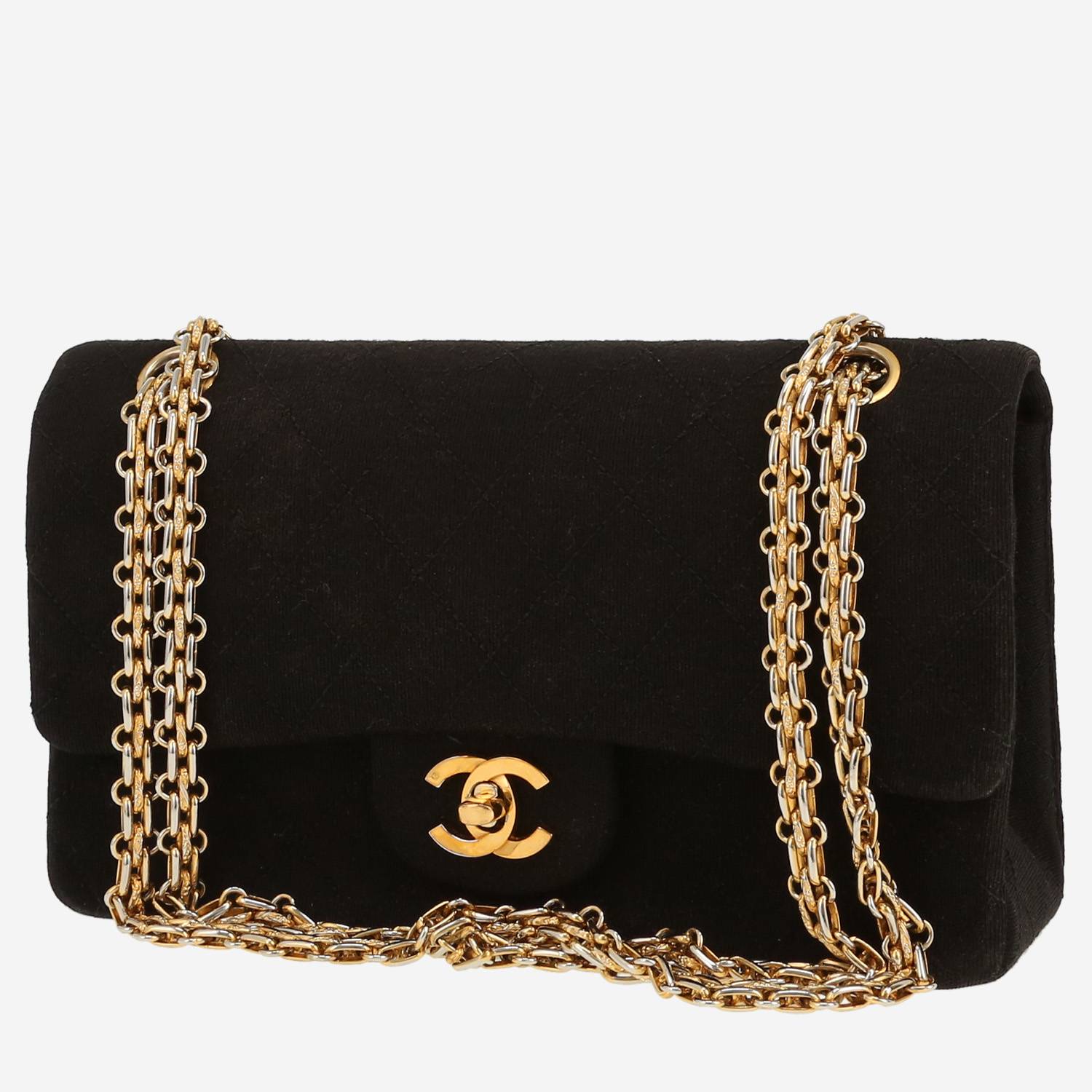 Chanel  Timeless Petit shoulder bag  in black jersey canvas