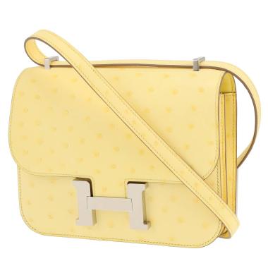 Sac à main Hermès  Constance en autruche Jaune Limoncello