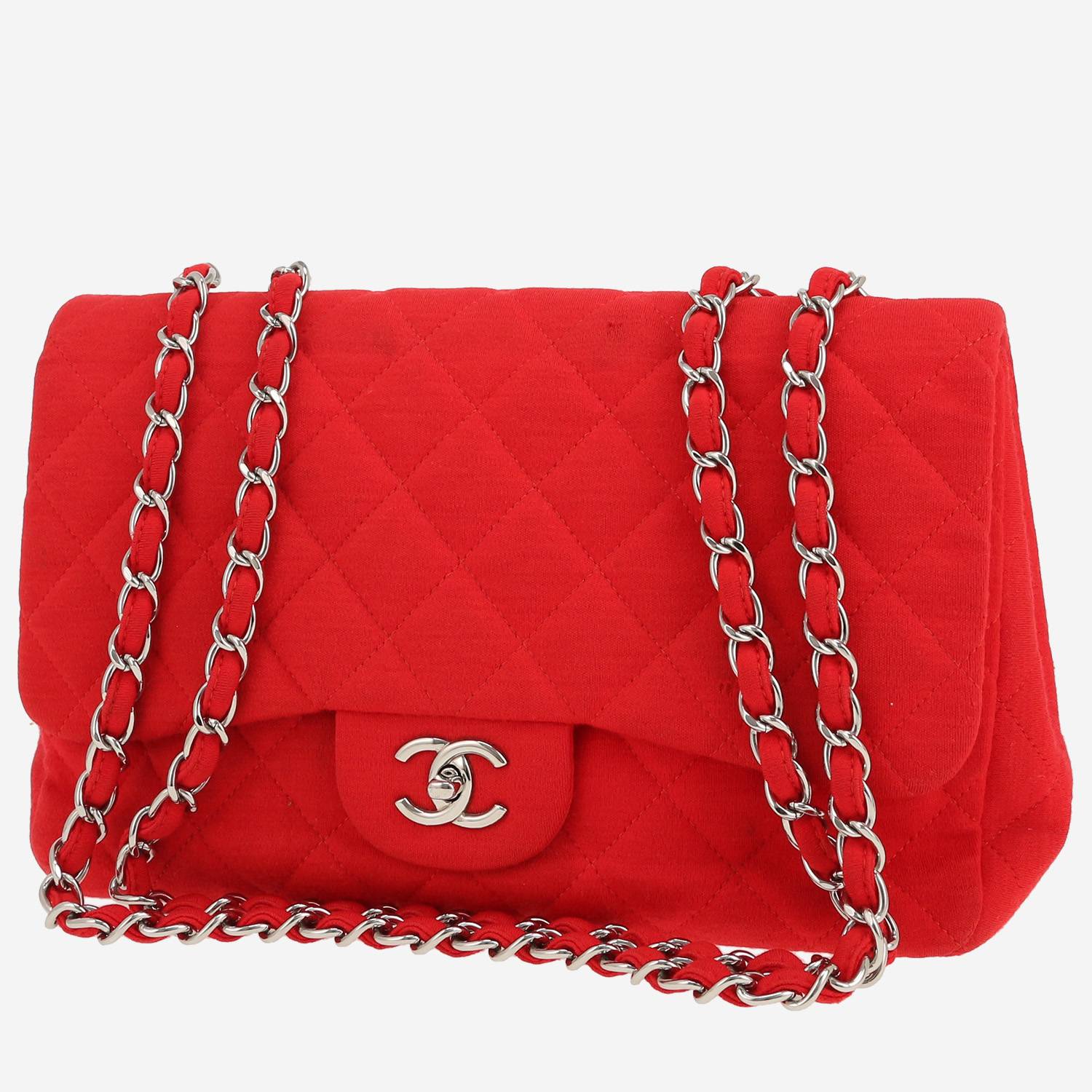 Chanel  Timeless Jumbo shoulder bag  in red jersey canvas