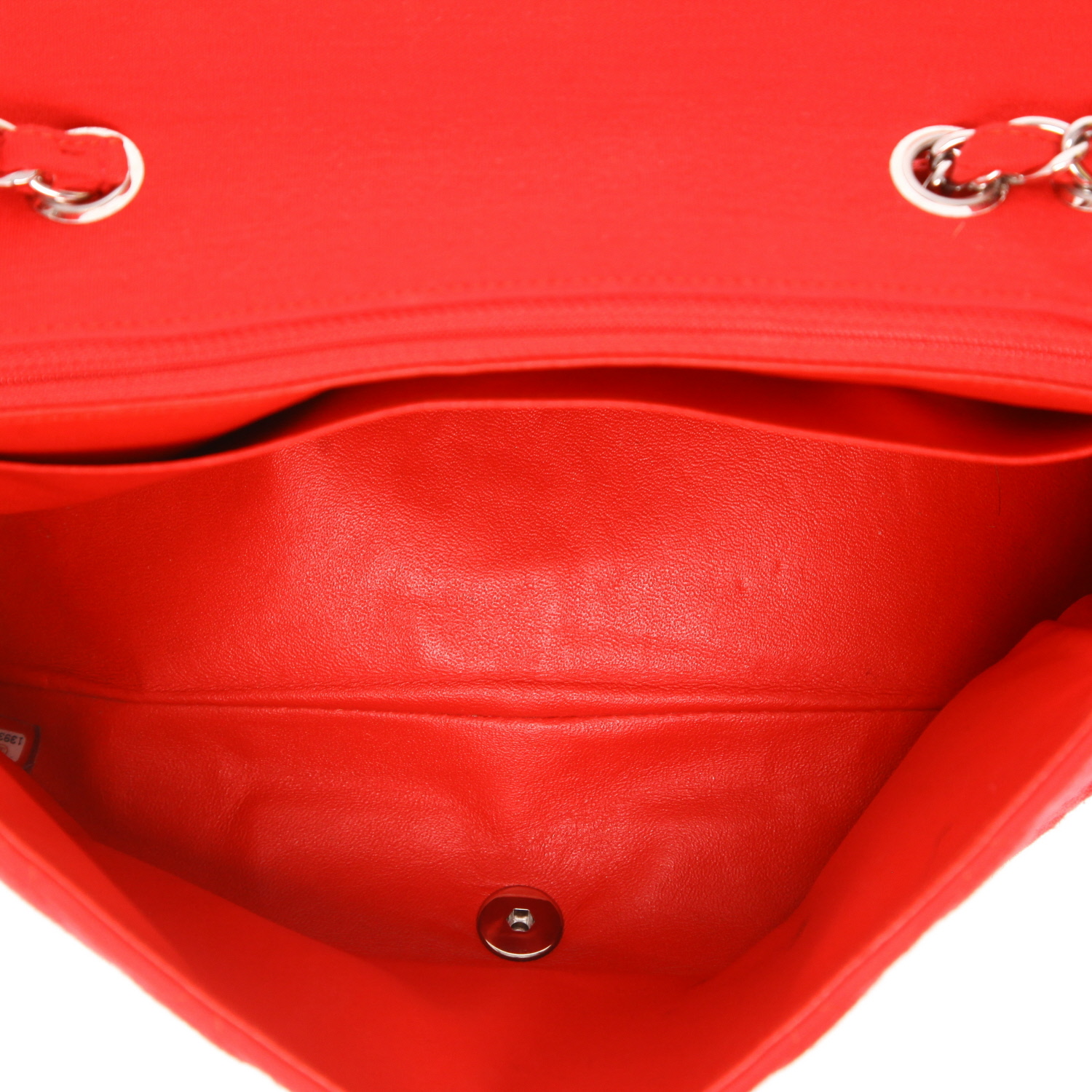 Chanel  Timeless Jumbo shoulder bag  in red jersey canvas - Detail D3