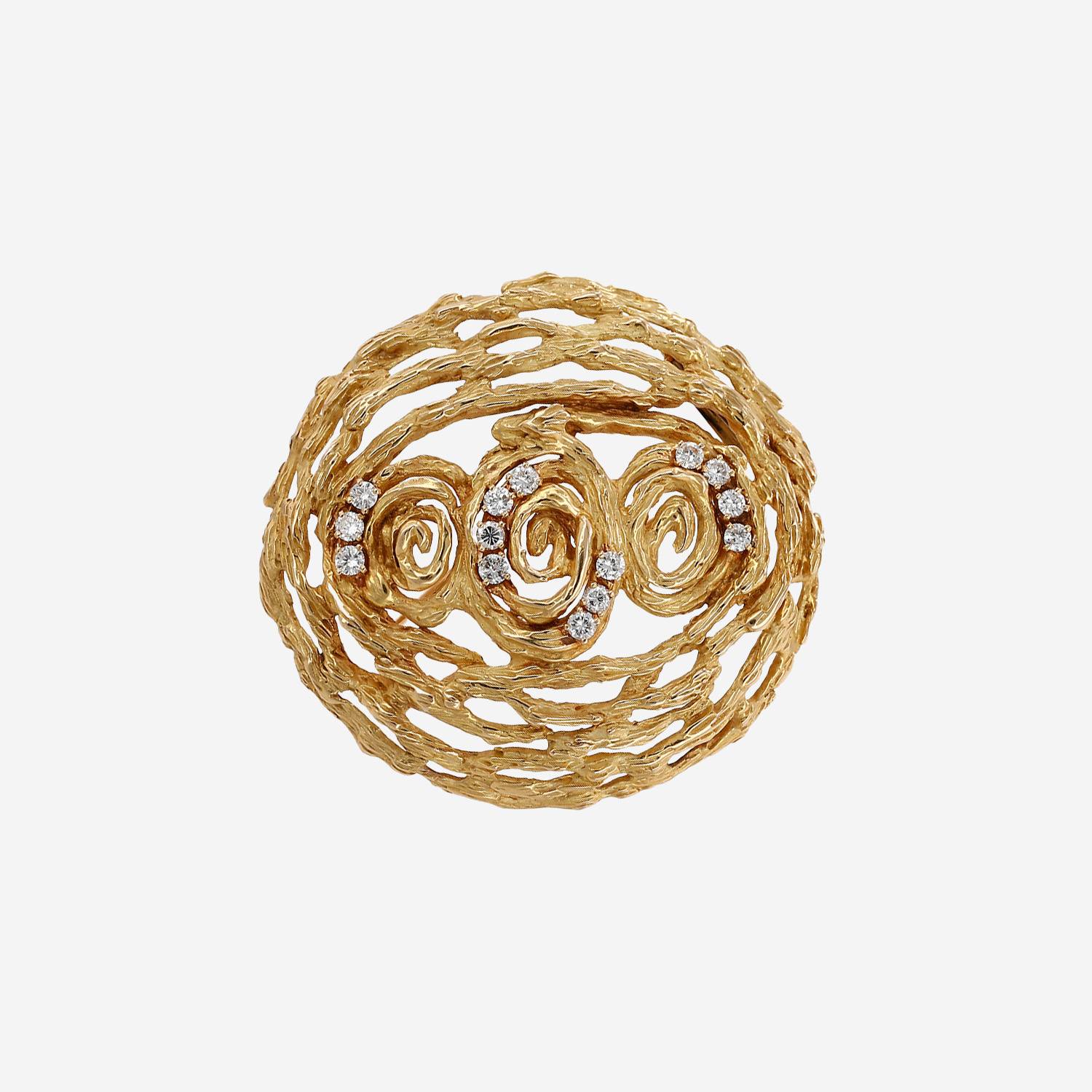Broche época años 70 Chaumet  de oro amarillo y diamantes