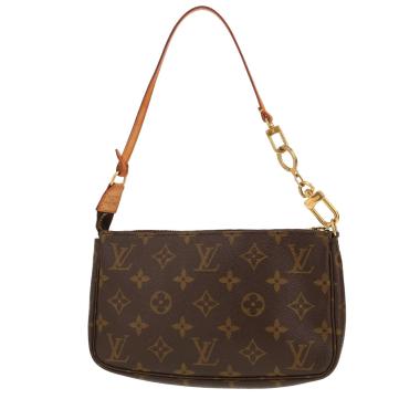 Louis Vuitton  Pochette accessoires handbag  in brown monogram canvas  and natural leather