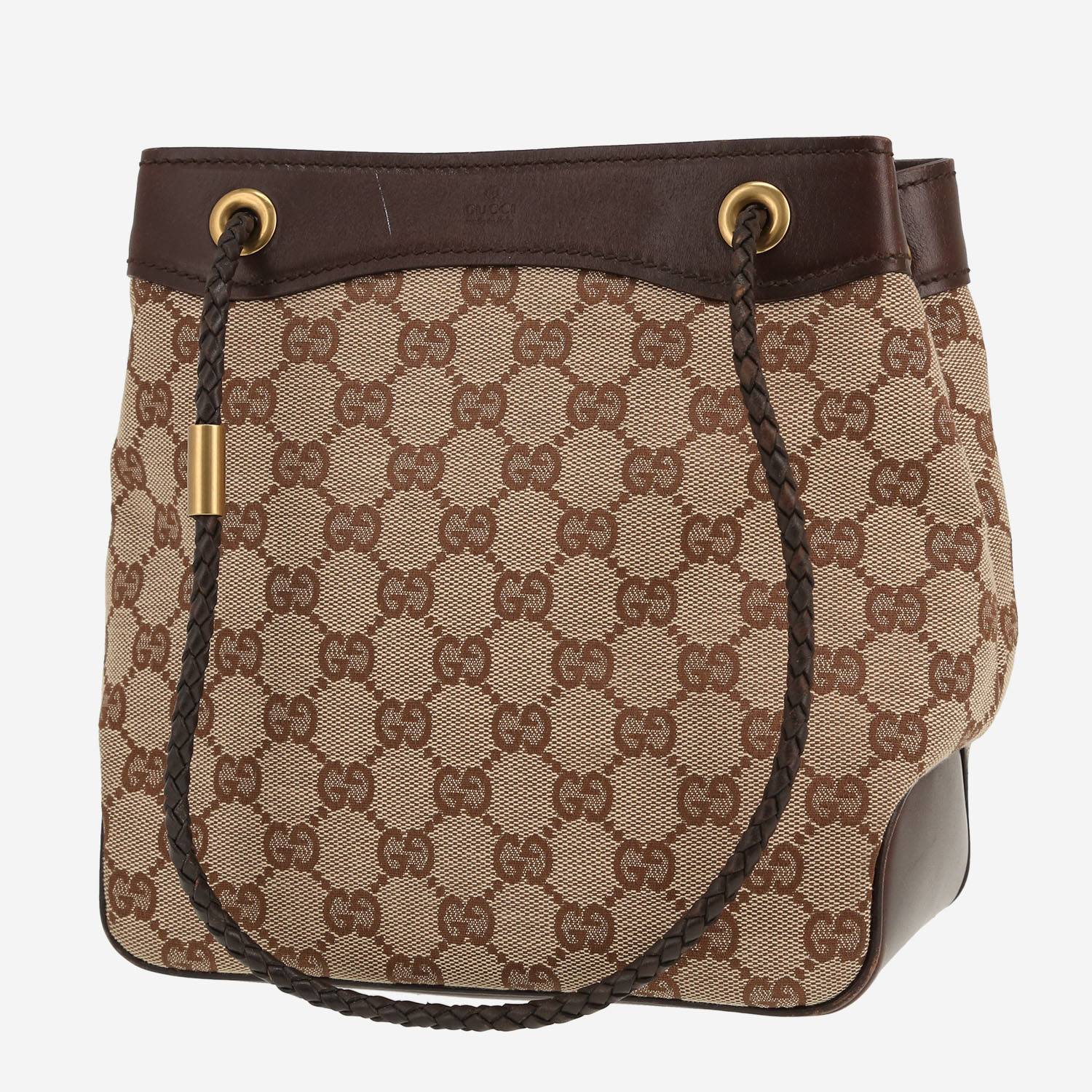 Bolso de mano Gucci   en tejido "sûpreme GG" beige y cuero marrón