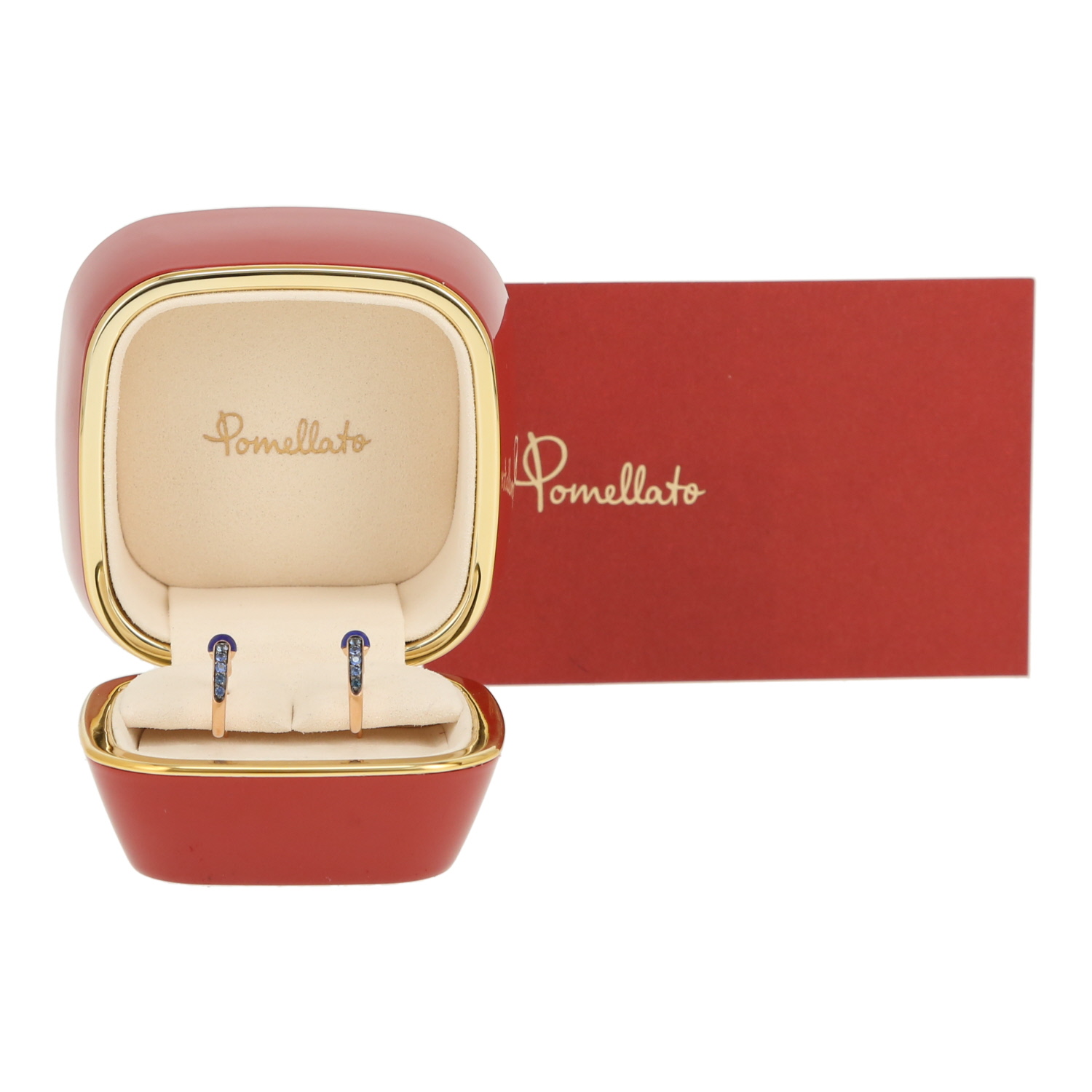 Pomellato M'ama Non M'ama hoop earrings in pink gold, lapis-lazuli and sapphires - Detail D2