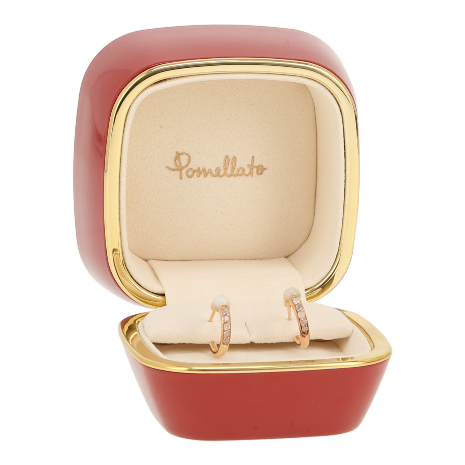 Orecchini a cerchio Pomellato M'ama Non M'ama in oro rosa, pietra di luna e diamanti icy - Detail D2