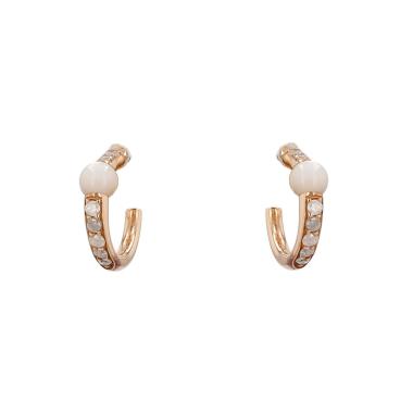 Pomellato M'ama Non M'ama hoop earrings in pink gold, moonstone and icy diamonds